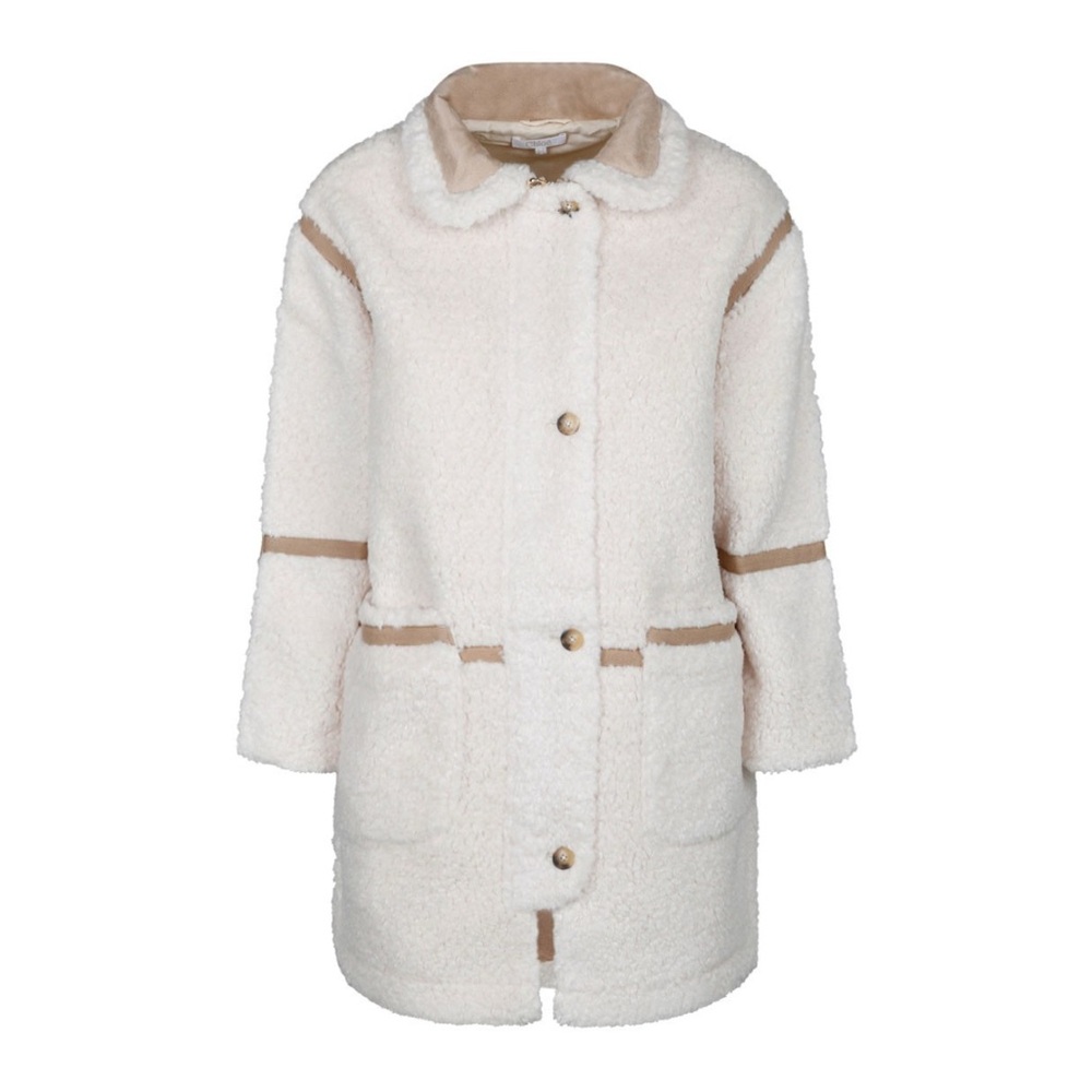 Chloe Petite Cream White and Beige Faux Shearling Coat